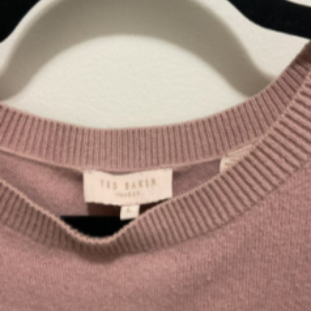 Ted Baker London Mauve Short Sleeve Knit Top with Side Ties – Size L